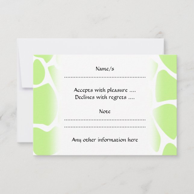 Giraffe Print Pattern in Light Lime Green. RSVP Card (Front)