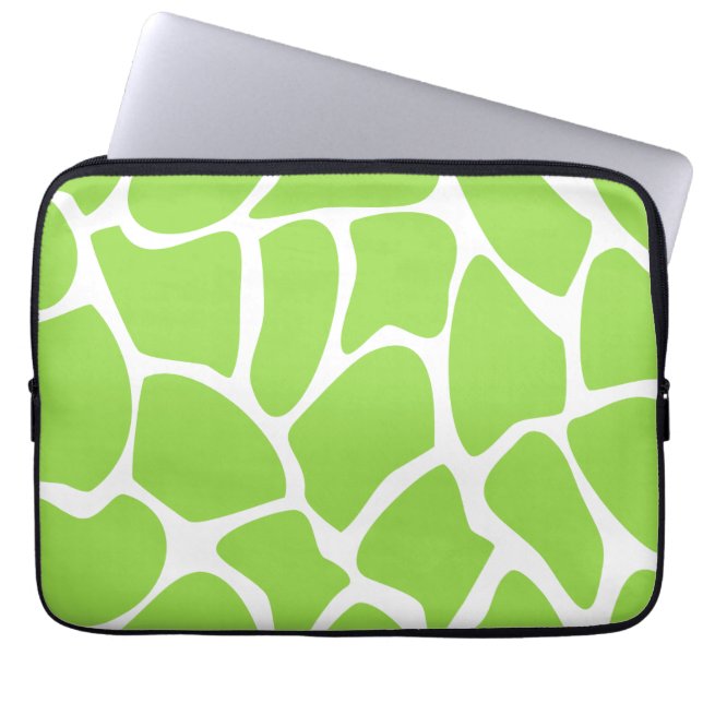 Giraffe Print Pattern in Lime Green. Laptop Sleeve (Front)
