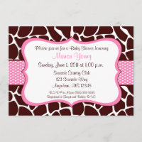 Giraffe Print Pink Baby Shower Invitation