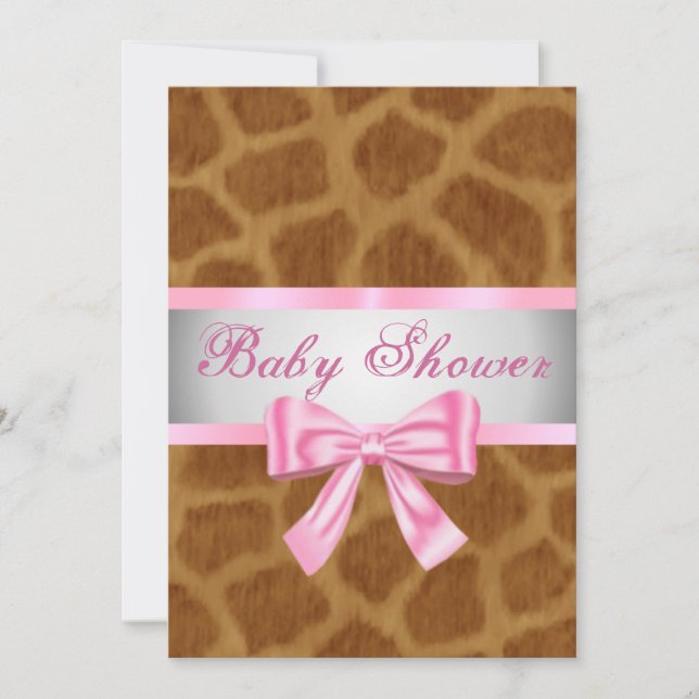 Giraffe Print Pink Bow Baby Shower Invitation (Front)
