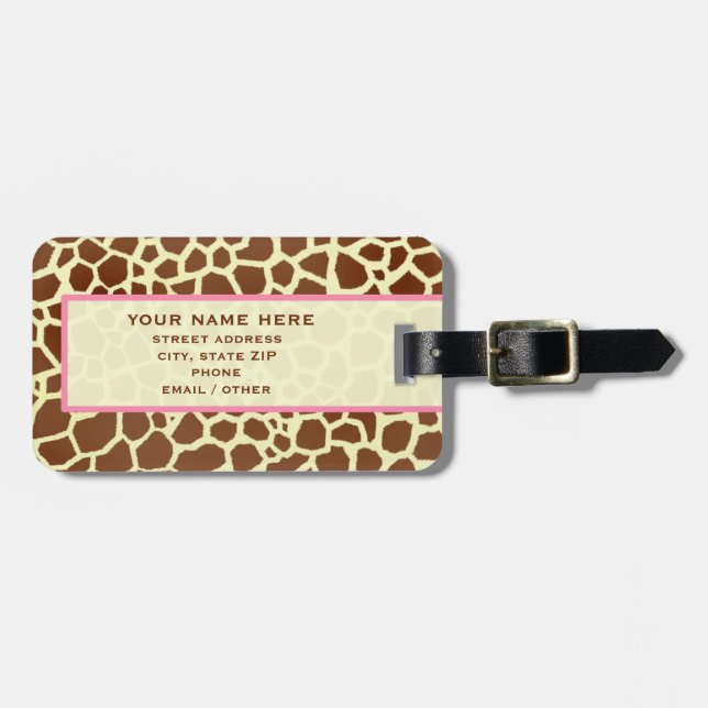Giraffe Print & Pink Luggage Tag (Front Horizontal)