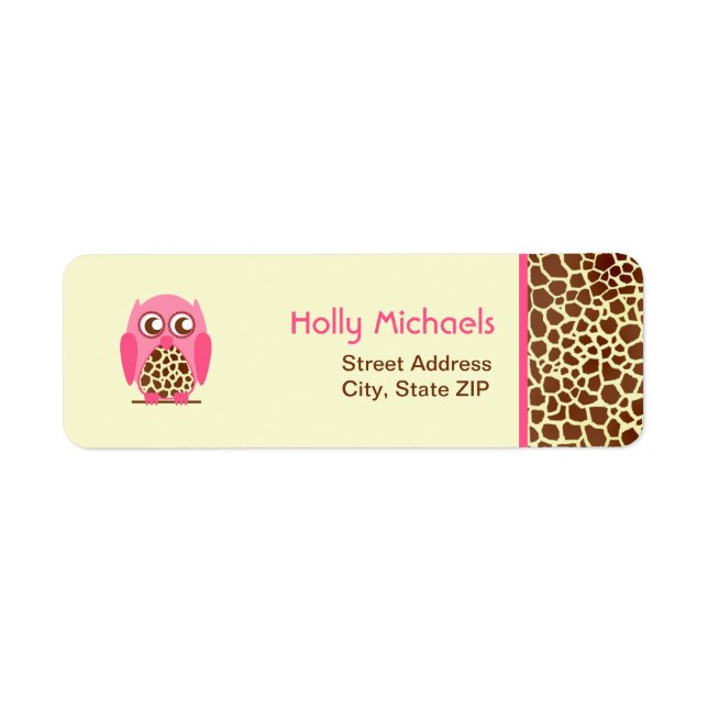 Giraffe Print & Pink Owl Address Labels (Front)