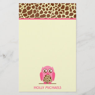 Giraffe Print & Pink Owl Stationery