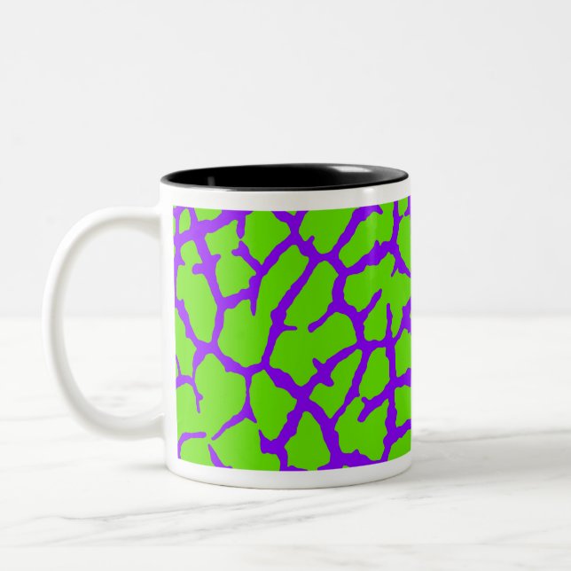 Giraffe Print Violet Green Two-Tone Coffee Mug (Left)
