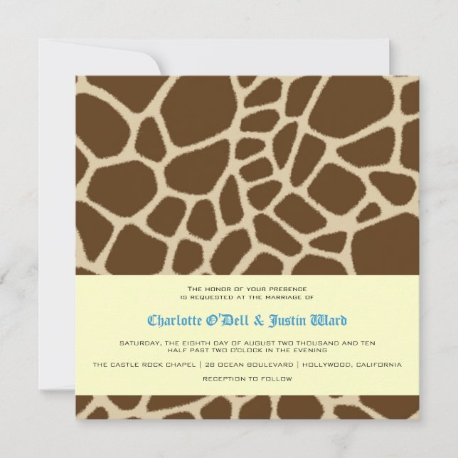 giraffe print; wedding invitation (Front)