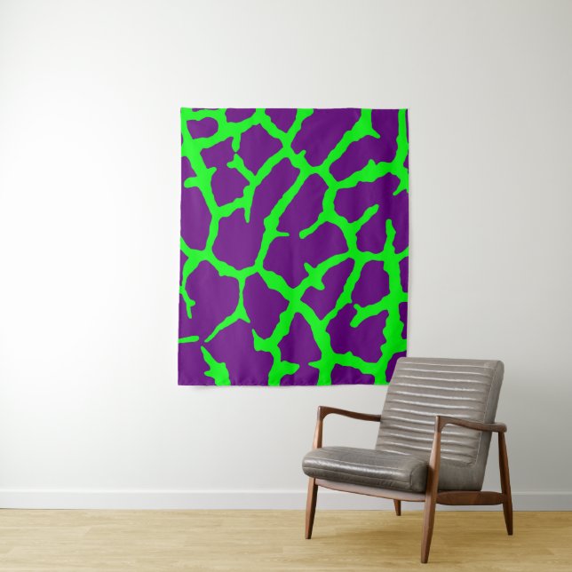Giraffe Print Wine Lime Tapestry (In Situ)