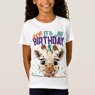 Giraffe Rainbow Confetti It's My Birthday T-Shirt