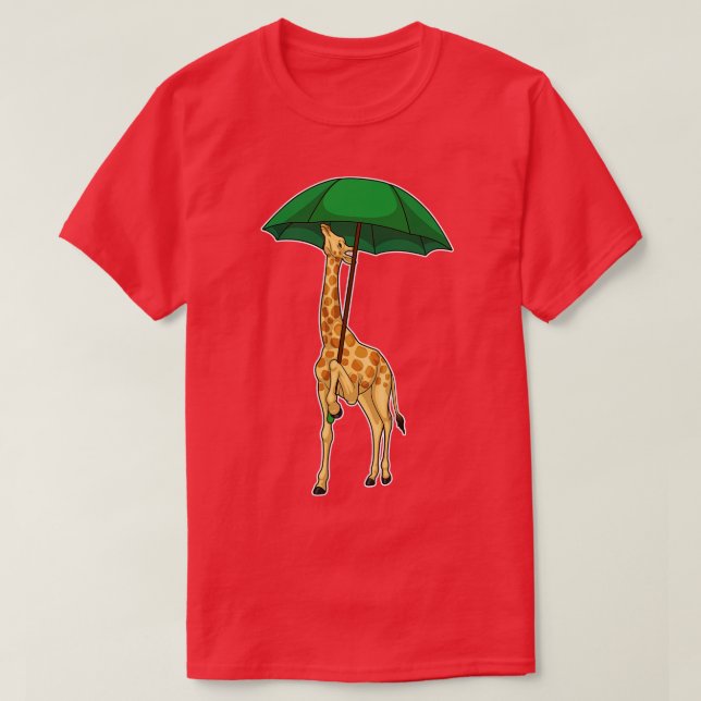 Giraffe Raining Umbrella T-Shirt (Design Front)