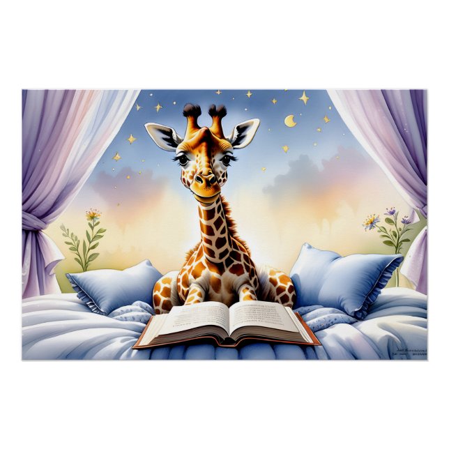 Giraffe Reading a Book Baby & Kid's Room Poster (Front)