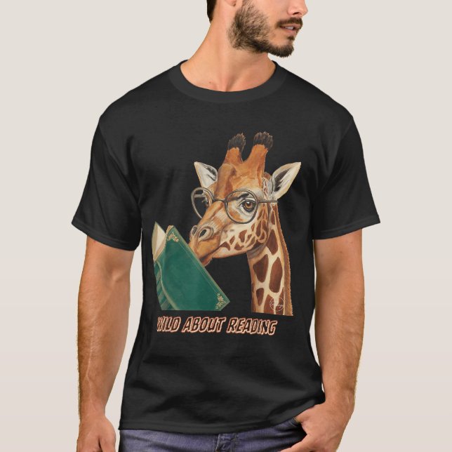Giraffe Reading Book Eyeglasses Animals Teachers  T-Shirt (Front)