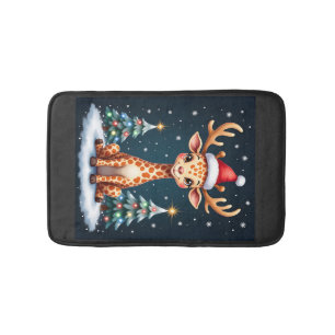 Giraffe Reindeer Hat Santa Christmas Tree Funny Xm Bath Mat