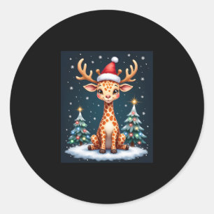 Giraffe Reindeer Hat Santa Christmas Tree Funny Xm Classic Round Sticker