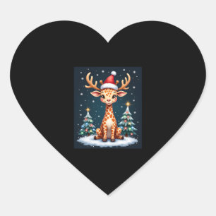 Giraffe Reindeer Hat Santa Christmas Tree Funny Xm Heart Sticker