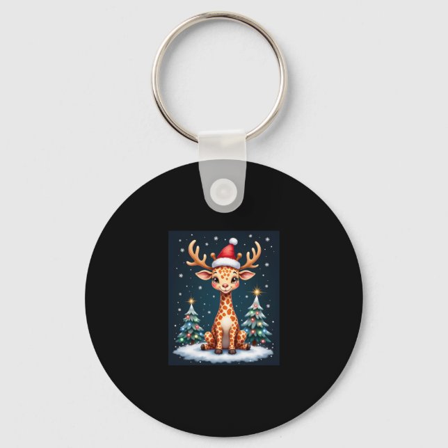 Giraffe Reindeer Hat Santa Christmas Tree Funny Xm Key Ring (Front)