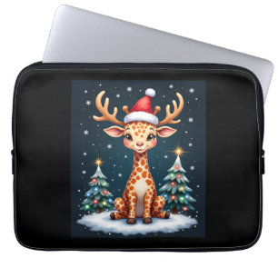 Giraffe Reindeer Hat Santa Christmas Tree Funny Xm Laptop Sleeve
