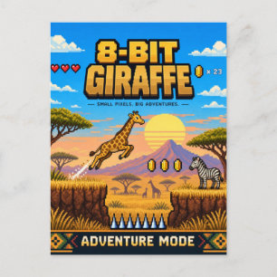 Giraffe, Retro 8-Bit Pixel Art Postcard