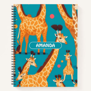 Giraffe Retro Colourful Personalised Pattern Notebook