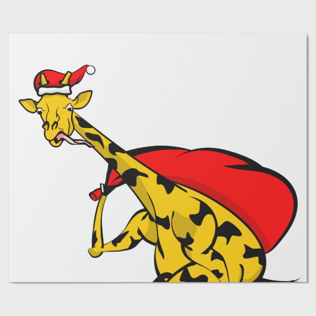 Giraffe riding a bike Santa Claus Christmas Wrapping Paper (Flat)