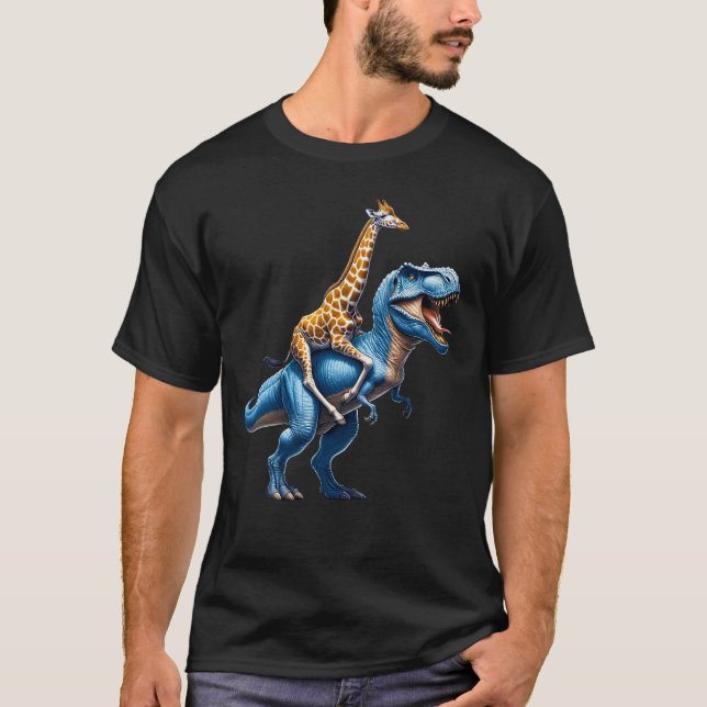Giraffe Riding Dinosaur Lover T-Shirt (Front)
