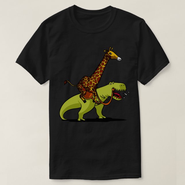 Giraffe Riding TRex Dinosaur T-Shirt (Design Front)