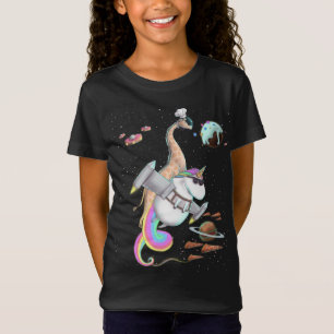 Giraffe Riding Unicorn Food Pizza Space Party Plan T-Shirt