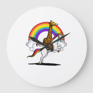 Giraffe Riding Unicorn Magical Rainbow Funny Boys Large Clock