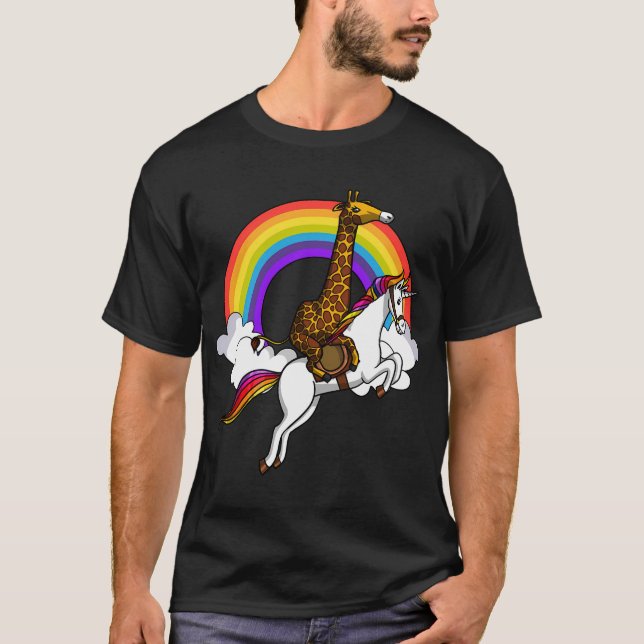 Giraffe Riding Unicorn T-Shirt (Front)