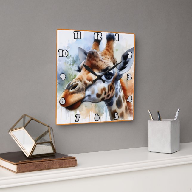 Giraffe roaming the African savanna Square Wall Clock (Office)