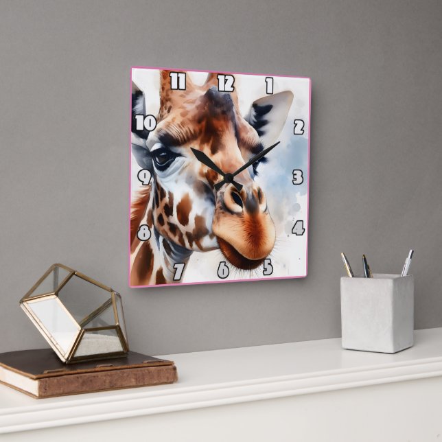 Giraffe roaming the African savannah Square Wall Clock (Office)