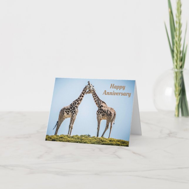 Giraffe Romantic Couple Happy Anniversary Card (Front)