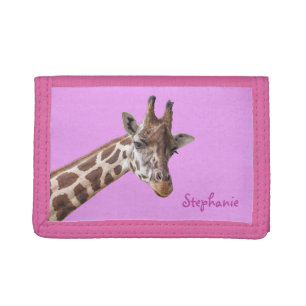 Giraffe Safari Animal Girly Name Tri-fold Wallet