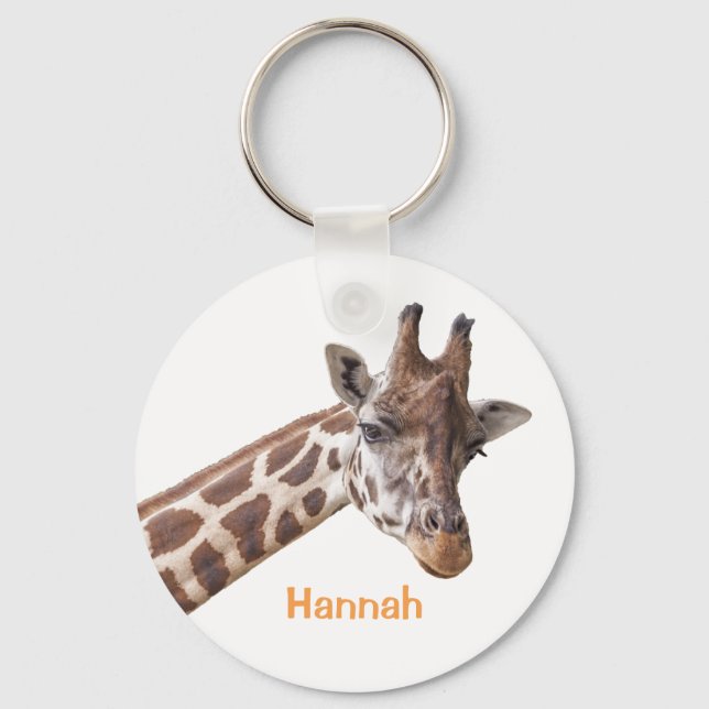 Giraffe Safari Animal Personalized Girly Name Key Ring (Front)