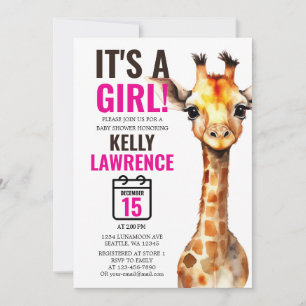 Giraffe Safari Baby Girl Shower Invitation