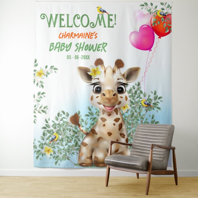 Giraffe Safari Baby Shower Background Tapestry (In Situ)