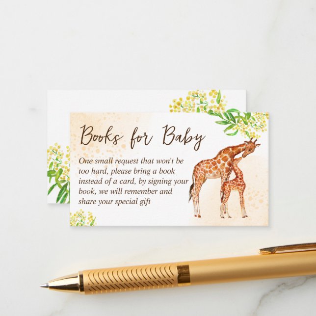Giraffe safari baby shower book request enclosure card (Front/Back In Situ)
