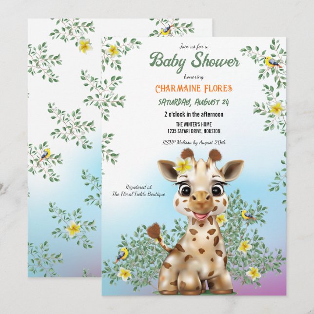 Giraffe Safari Baby Shower Invitation (Front/Back)
