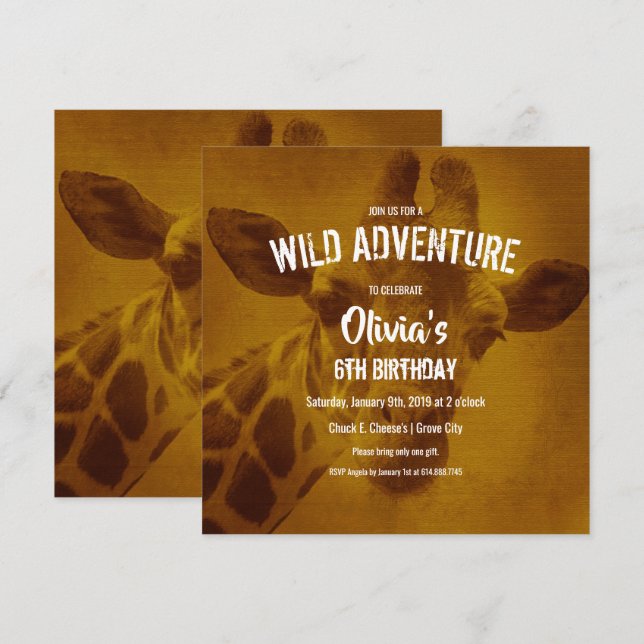 Giraffe Safari Birthday Party Invitation (Front/Back)