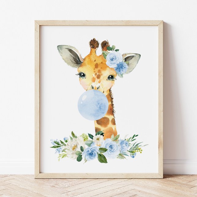 Giraffe, Safari, Blue Bubble Gum, Boy Nursery Poster (Creator Uploaded)