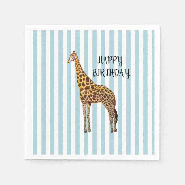 Giraffe Safari Blue Stripe Birthday Party  Napkin (Front)