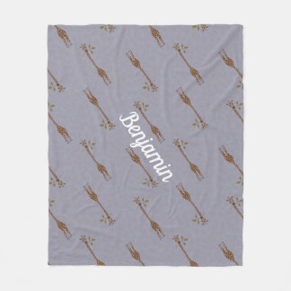 Giraffe Safari Custom Name Blue Boy Fleece Blanket