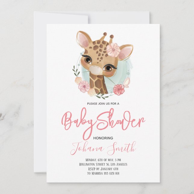 Giraffe Safari Cute Baby Shower Invitation (Front)