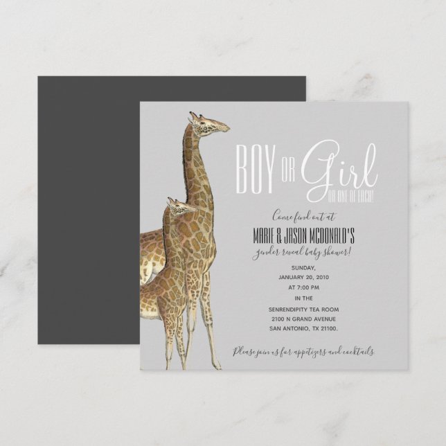 giraffe safari GENDER REVEAL baby shower Invitatio Invitation (Front/Back)