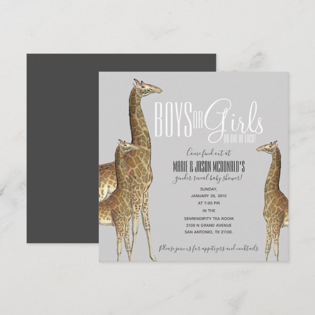 giraffe safari GENDER REVEAL twin baby shower Invi Invitation (Front/Back)