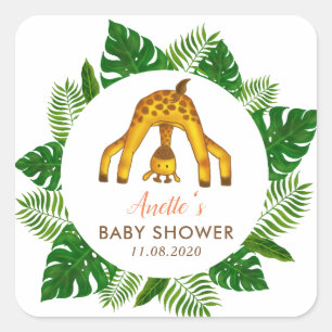 Giraffe Safari Jungle Baby Shower Square Sticker