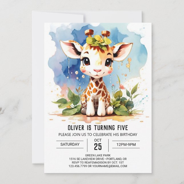 Giraffe Safari Magic Birthday invitation (Front)