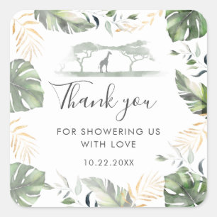 Giraffe Safari Palm Leaves Baby Shower Favour Square Sticker