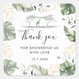 Giraffe Safari Palms Baby Shower Favour Square Sticker
