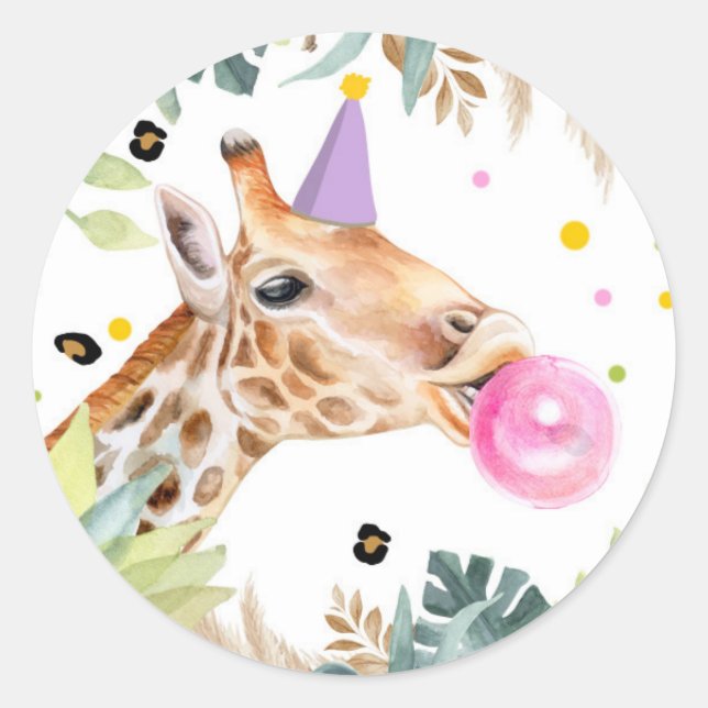 Giraffe Safari Party Animal Birthday Favour Decor Classic Round Sticker (Front)