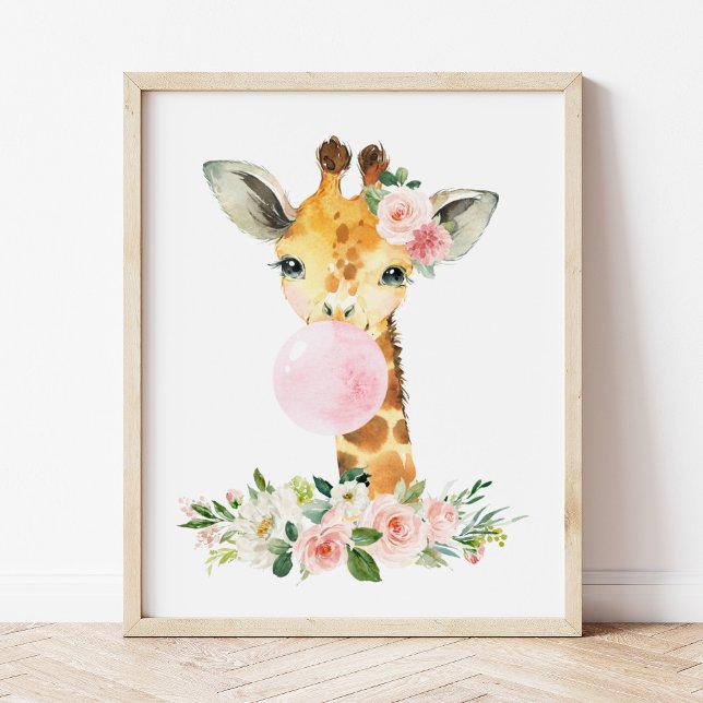 Giraffe, Safari, Pink Bubble Gum, Girl Nursery Photo Print (Creator Uploaded)