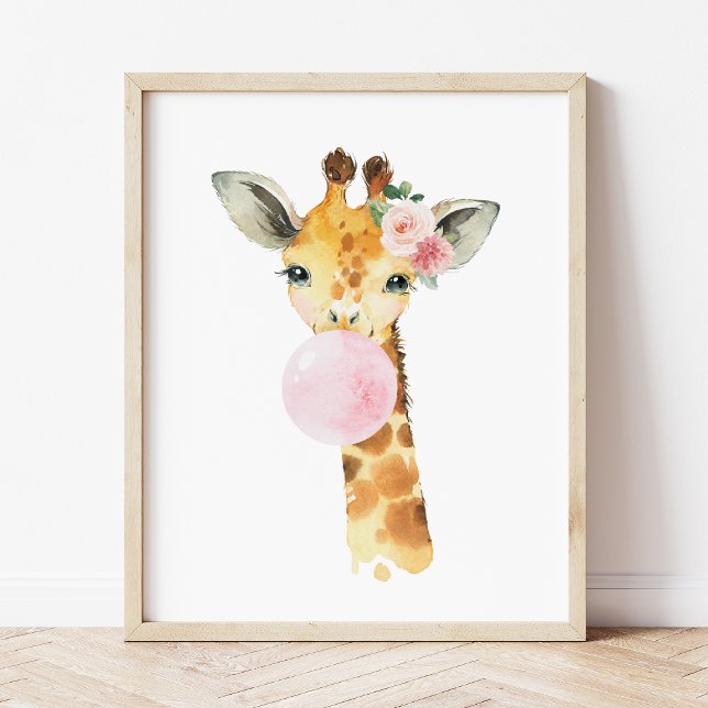Giraffe, Safari, Pink Bubble Gum, Girl Nursery Photo Print (Creator Uploaded)